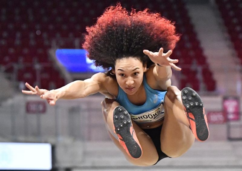 Dusseldorf:Taliyah Brooks of the United States competes in women's long jump during the ISTAF indoor athletics meeting in Dusseldorf, Germany Sunday, Jan. 31, 2021.AP/PTI Photo